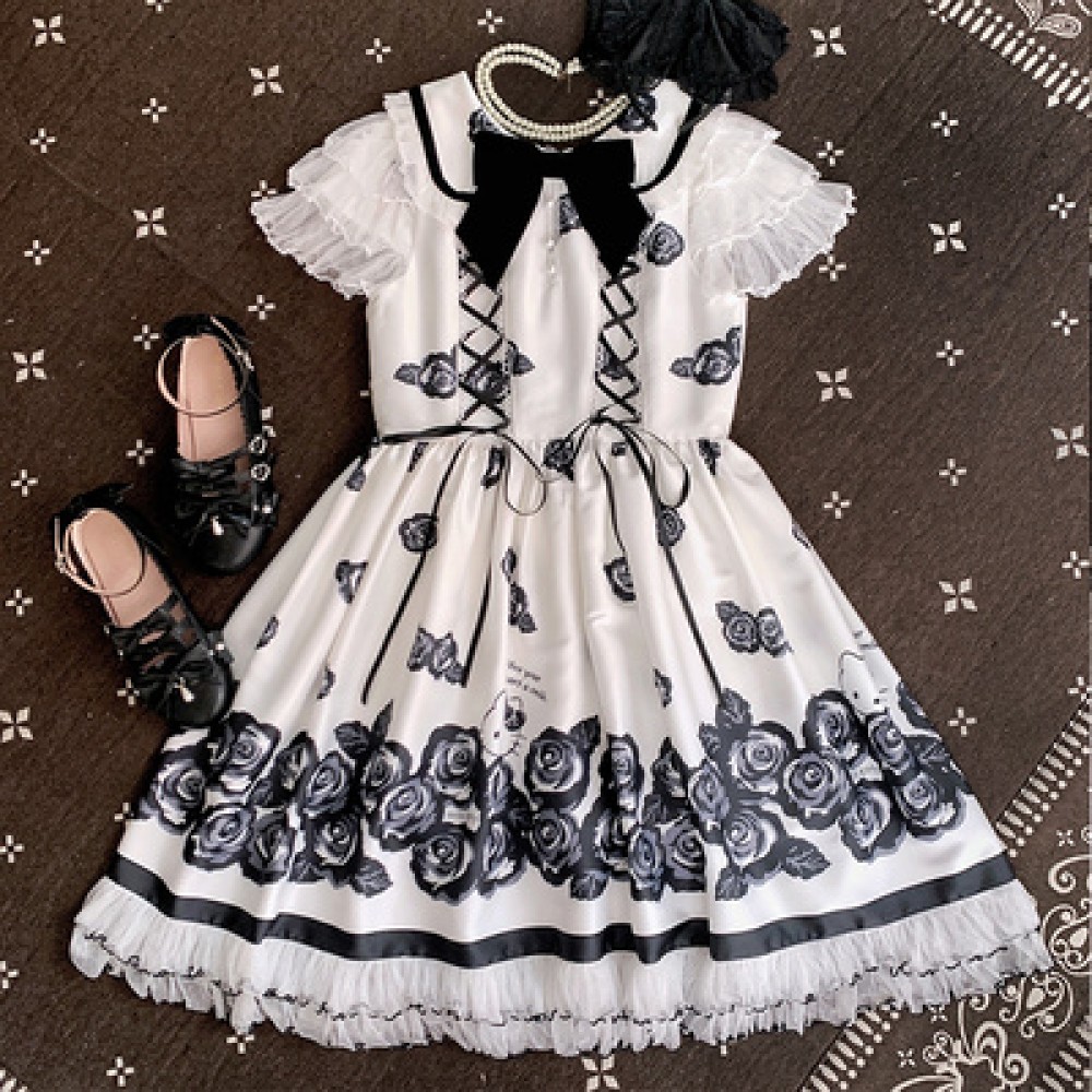 Vintage Sweet Gothic Lolita Hello Kitty Pattern Ballroom Corset deals Dress